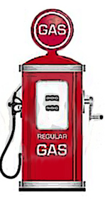 image of an old fashioned red gas pump